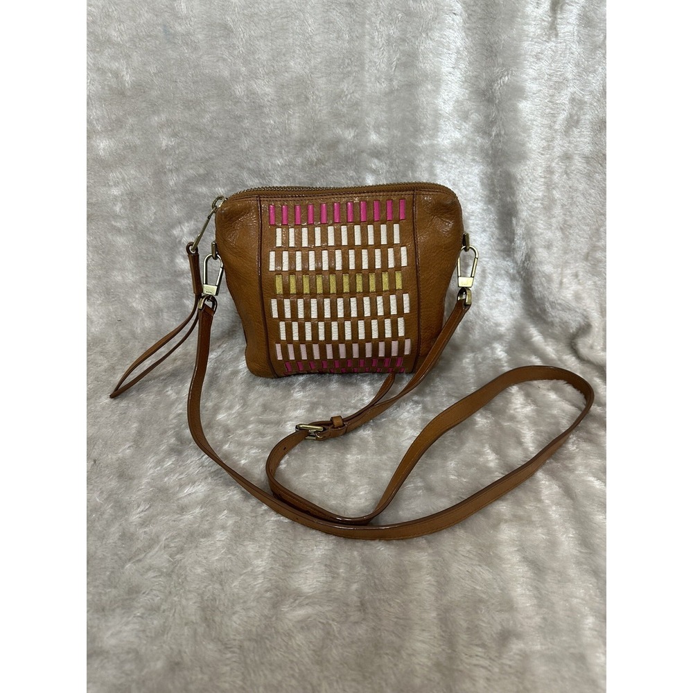 Fossil Maya Colorful boho Weave embossed‎ woven Textured Brown Crossbody purse